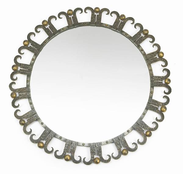 Appraisal: A contemporary circular wall mirror th century wrought-iron diameter ft