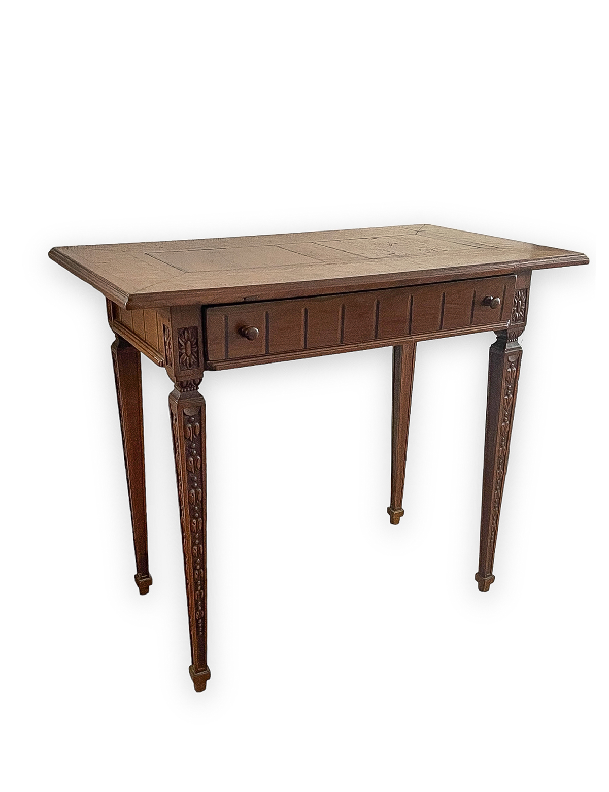 Appraisal: PARQUETRY INLAID CARVED CONTINENTAL TABLE Banded Parquetry inlaid single drawer