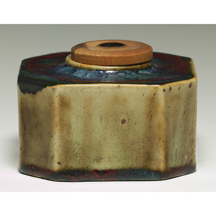 Appraisal: Dalpayrat inkwell multi-sided form in a tan red green and