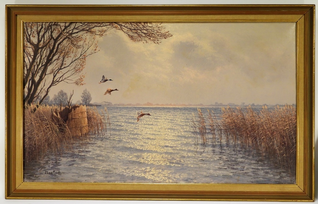 Appraisal: JACOBUS L VAN DE MEIDE DUCK LANDSCAPE PAINTING Belgium Netherlands