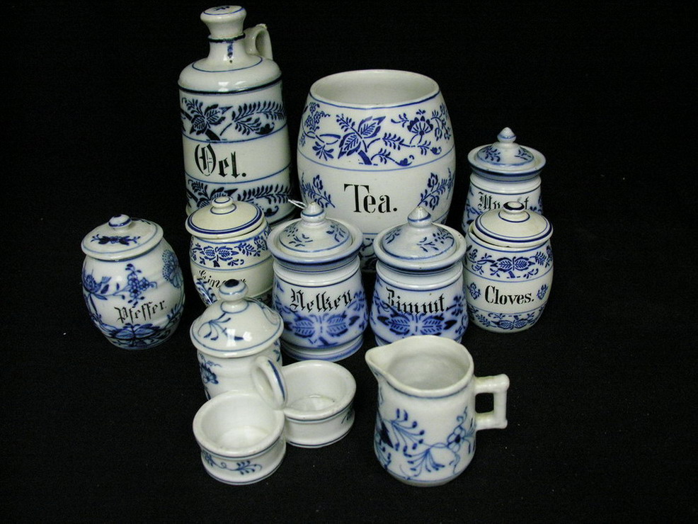 Appraisal: BLUE AND WHITE SPICE SET Lot of Including oil tea