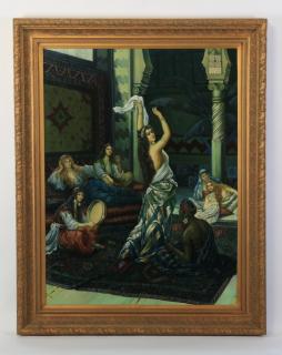 Appraisal: Oversized harem scene giclee' h th century framed giclee' depicting