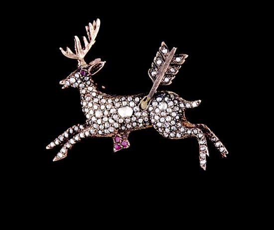 Appraisal: Antique diamond and ruby brooch circa deer form set with