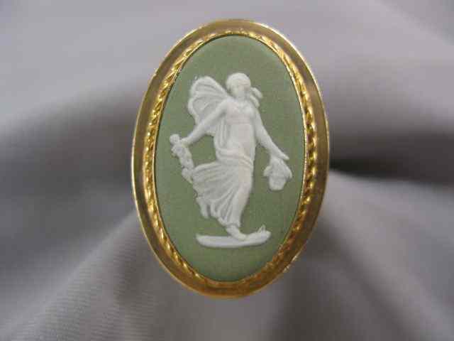 Appraisal: Wedgwood Jasperware k Gold Ring Art Nouveau style maiden green