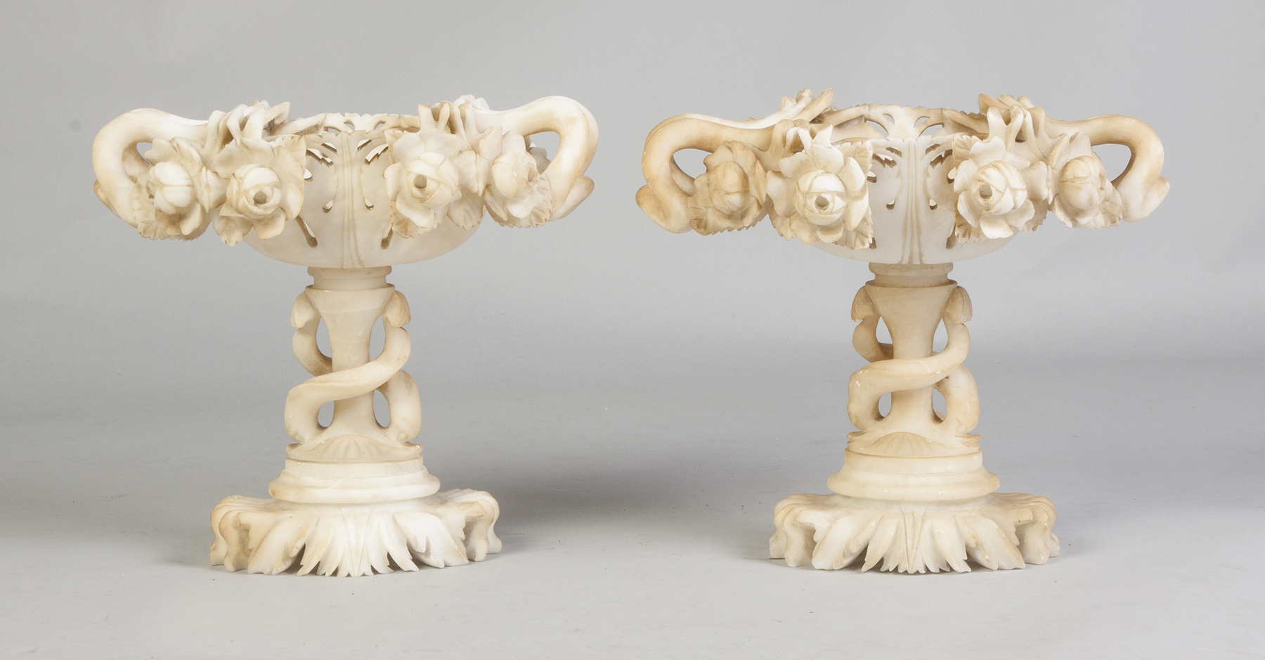 Appraisal: Carved Alabaster Garnitures th cent