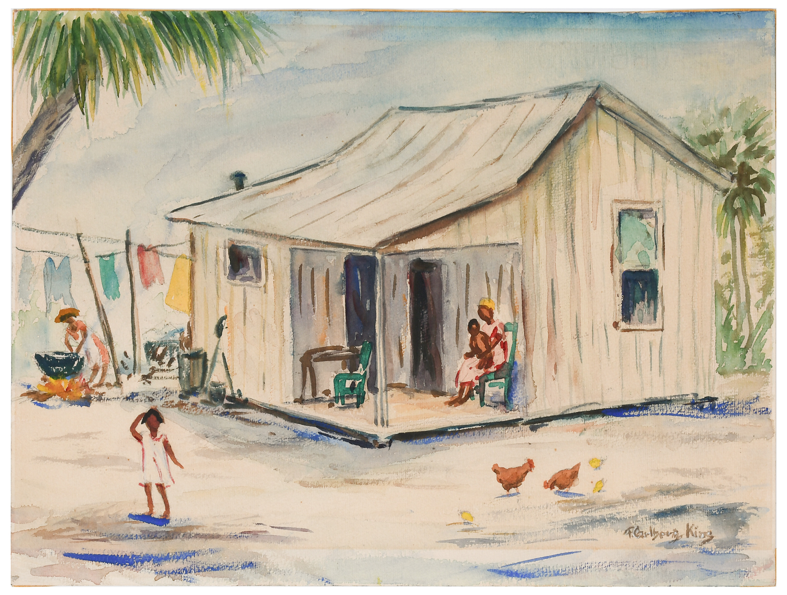 Appraisal: KING Frances American - Florida Cracker Cabin Painting with African-American