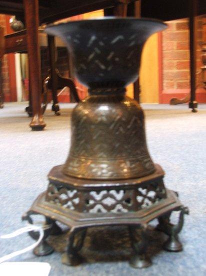 Appraisal: AN ANTIQUE INDIAN INLAID BRONZE SPITTOON bell shaped on a