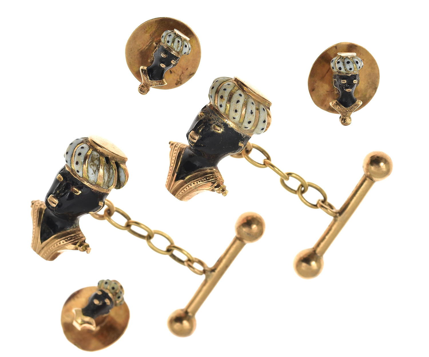 Appraisal: A PAIR OF BLACKAMOOR CUFFLINKS AND SHIRT STUDS Each modelled