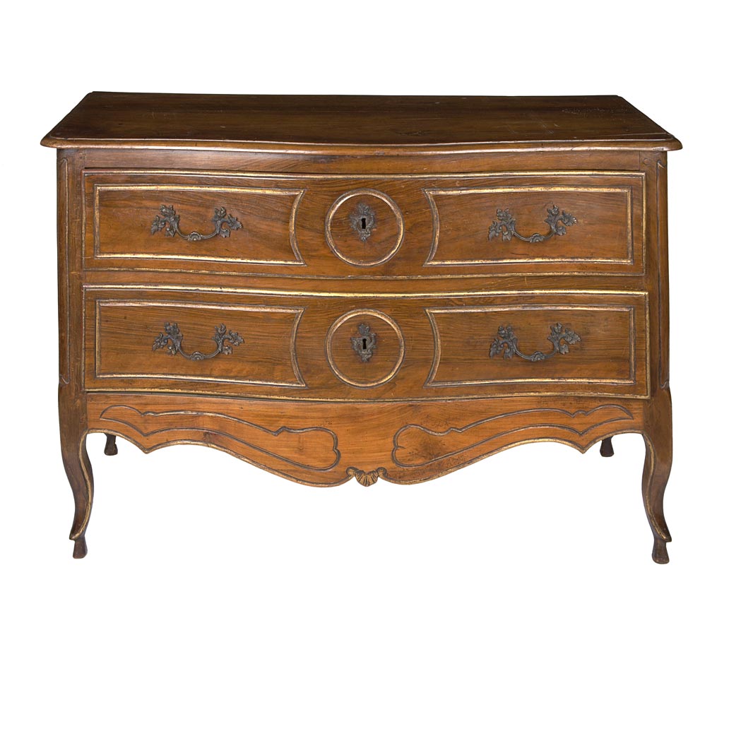 Appraisal: Provincial Louis XV Style Parcel Gilt Walnut Commode th Century