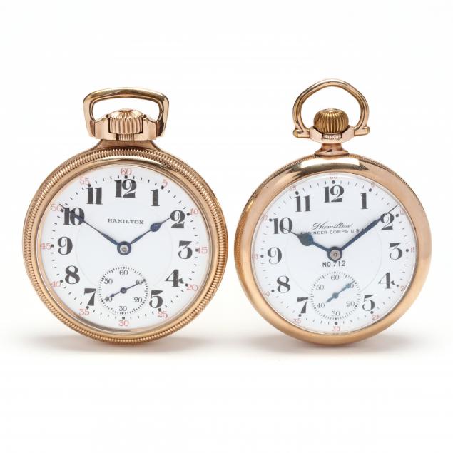 Appraisal: THREE VINTAGE GOLD FILLED OPEN FACE POCKET WATCHES HAMILTON The