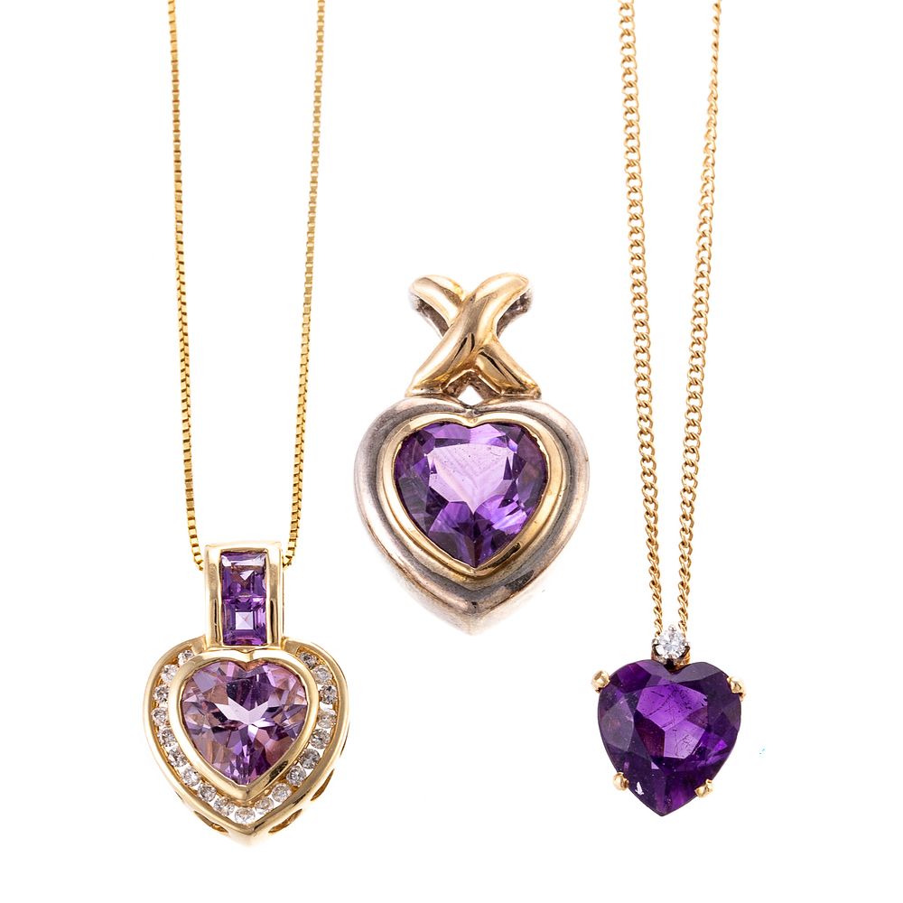 Appraisal: A Collection of K Amethyst Heart Jewelry K yellow gold