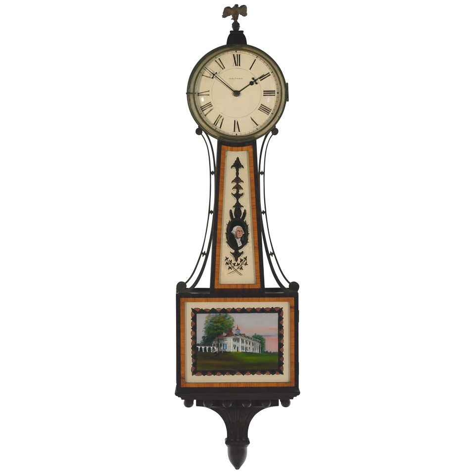 Appraisal: Waltham Watch Clock Co American Satinwood Crossbanded Mahogany Banjo Clock