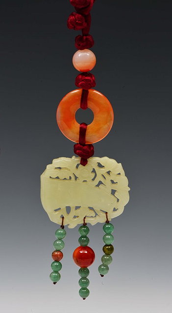 Appraisal: A CHINESE NECKLACE with jade and hardstone mounts th Century