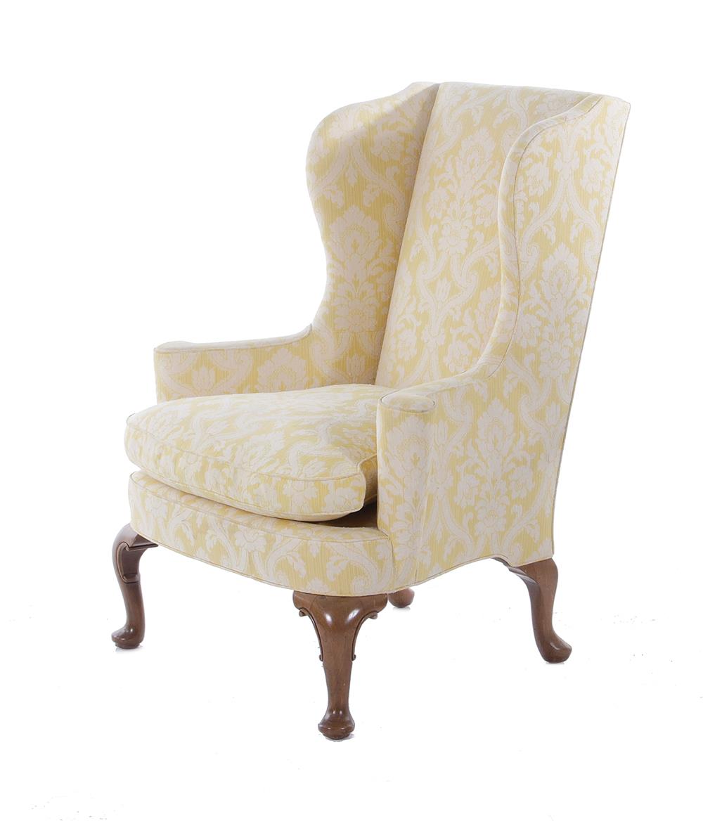 Appraisal: Queen Anne style wingback armchair BH SH W D Provenance