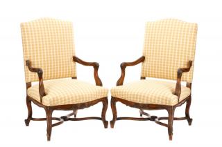 Appraisal: Pair French Regence Style Fauteuil Armchairs A matched pair of