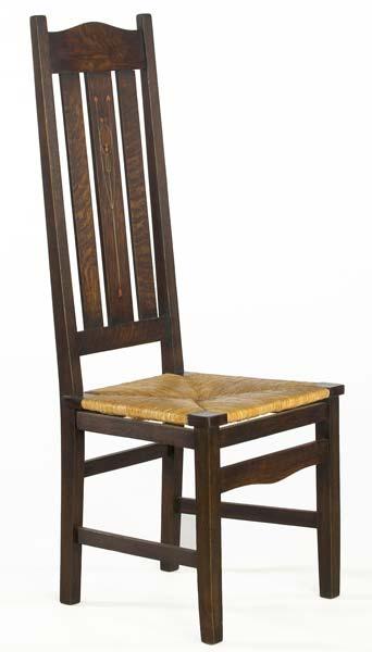 Appraisal: GUSTAV STICKLEY Tall-back hall chair designed by Harvey Ellis inlaid