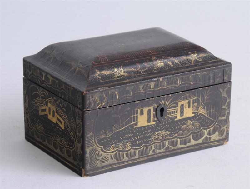 Appraisal: CHINESE EXPORT BLACK LACQUER AND PARCEL-GILT BOX The domed top