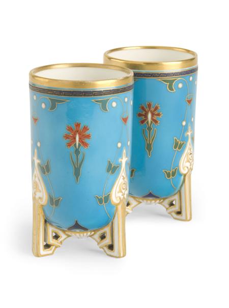 Appraisal: CHRISTOPHER DRESSER FOR MINTON PAIR 'CLOISONNE' VASES CIRCA glazed earthenware