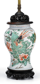 Appraisal: Chinese wucai vase kangxi period Converted to lamp well enameled