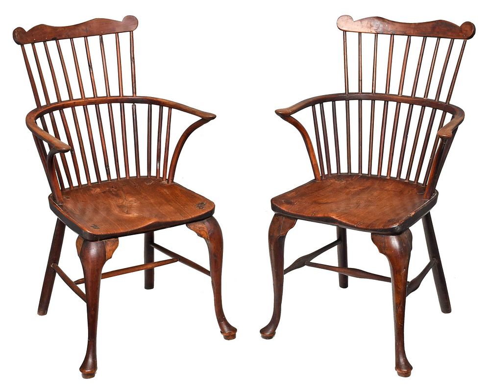 Appraisal: Pair of Early British Comb Back Windsor Armchairs th century