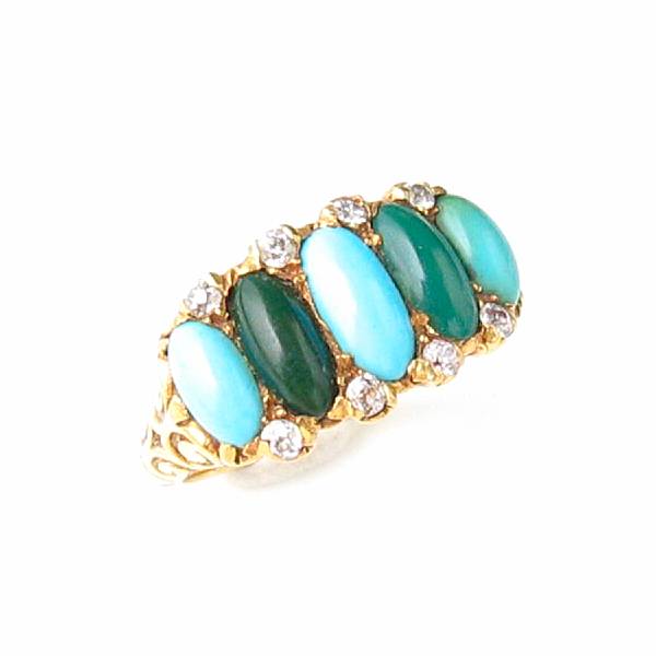 Appraisal: A turquoise diamond and gold ring set with oval turquoise