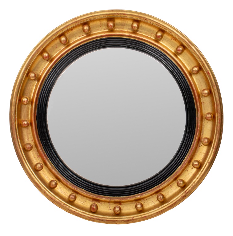 Appraisal: BRITISH REGENCY EBONIZED GILT WOOD CONVEX MIRROR English Regency ebonized