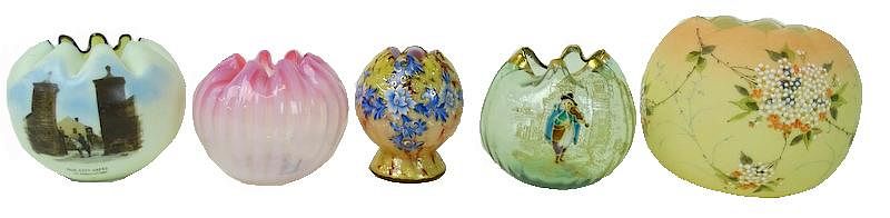 Appraisal: Five Collectible Art Glass Rose Bowls Five Collectible Art Glass