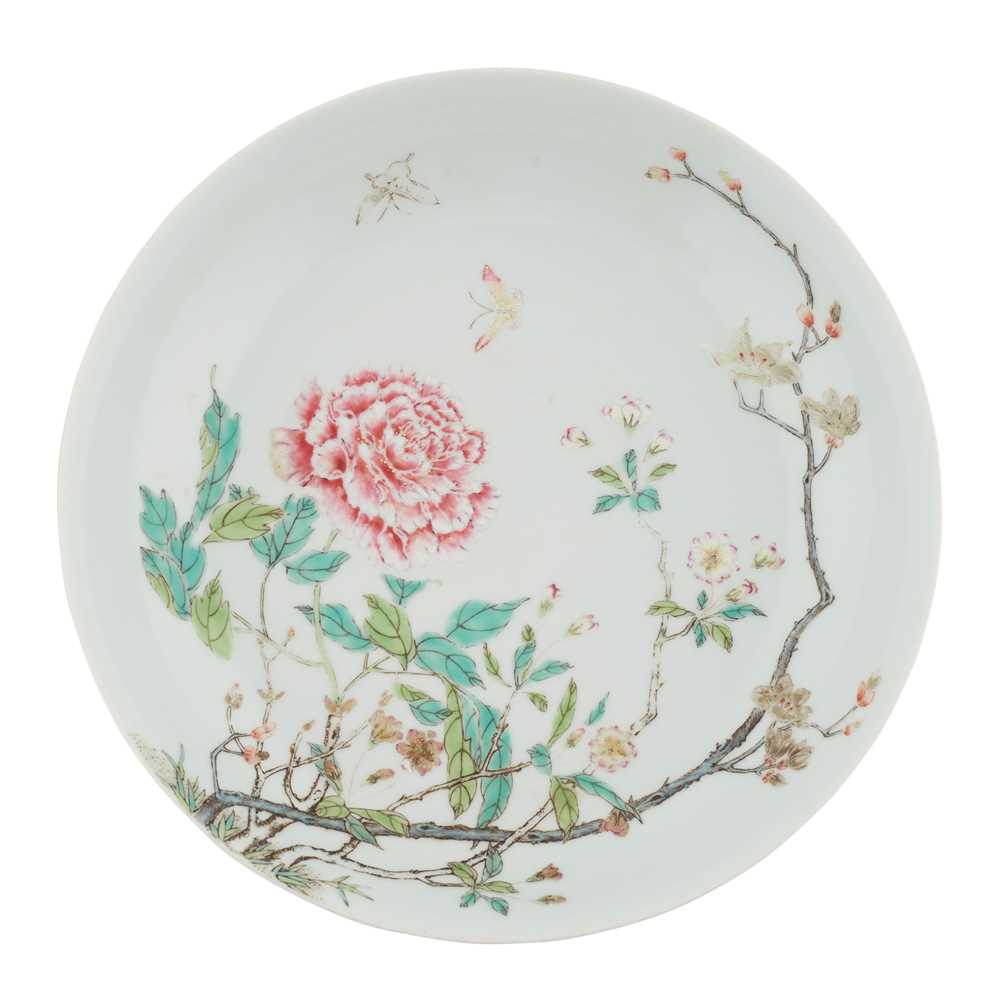 Appraisal: FAMILLE ROSE 'PEONY' PLATE QIANLONG MARK BUT TH CENTURY painted