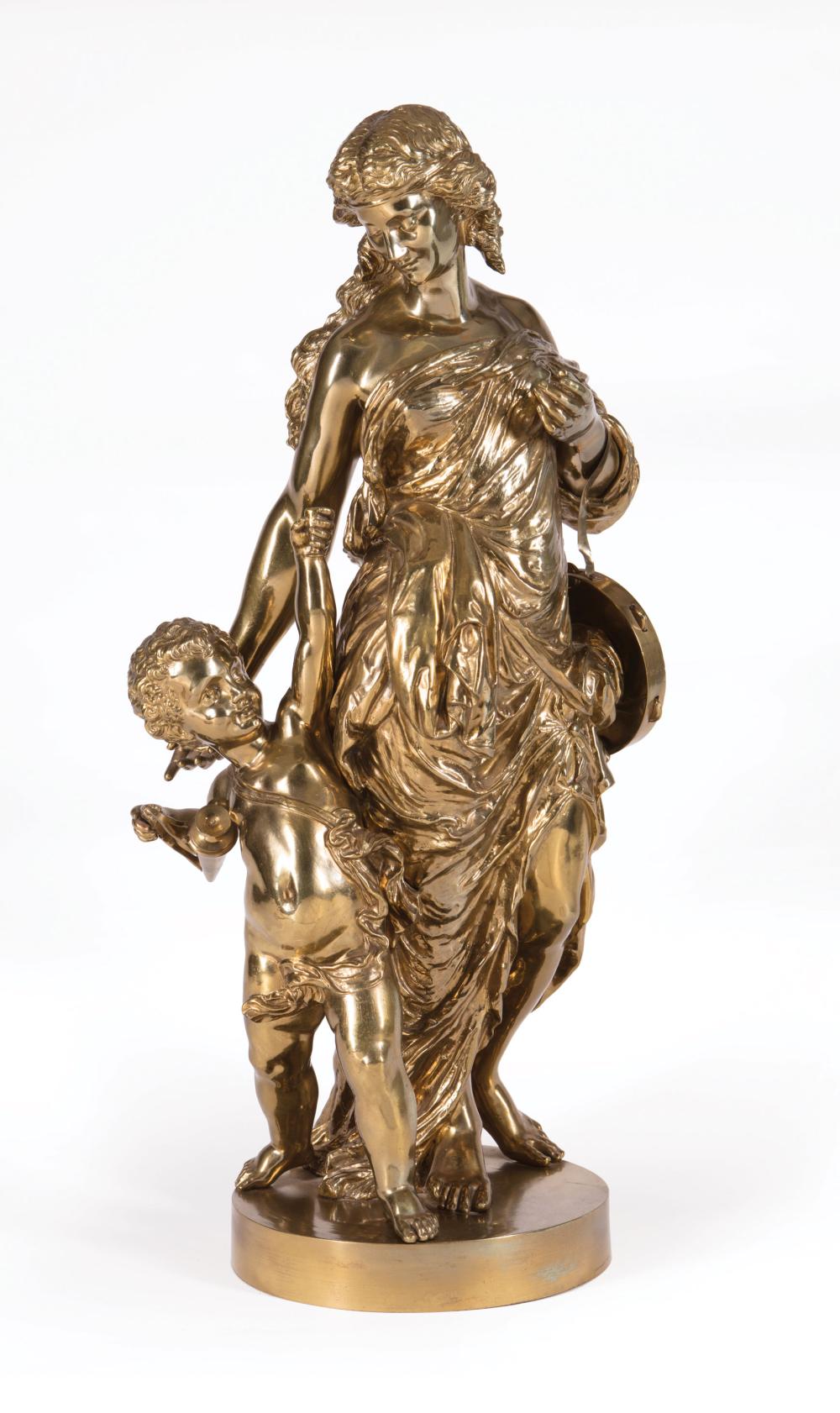 Appraisal: Bronze Figural Group of Nymph with Young Bacchus h in