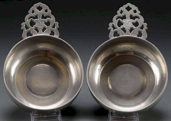 Appraisal: TWO EARLY AMERICAN PEWTER PORRINGERS TH C A FINE PAIR