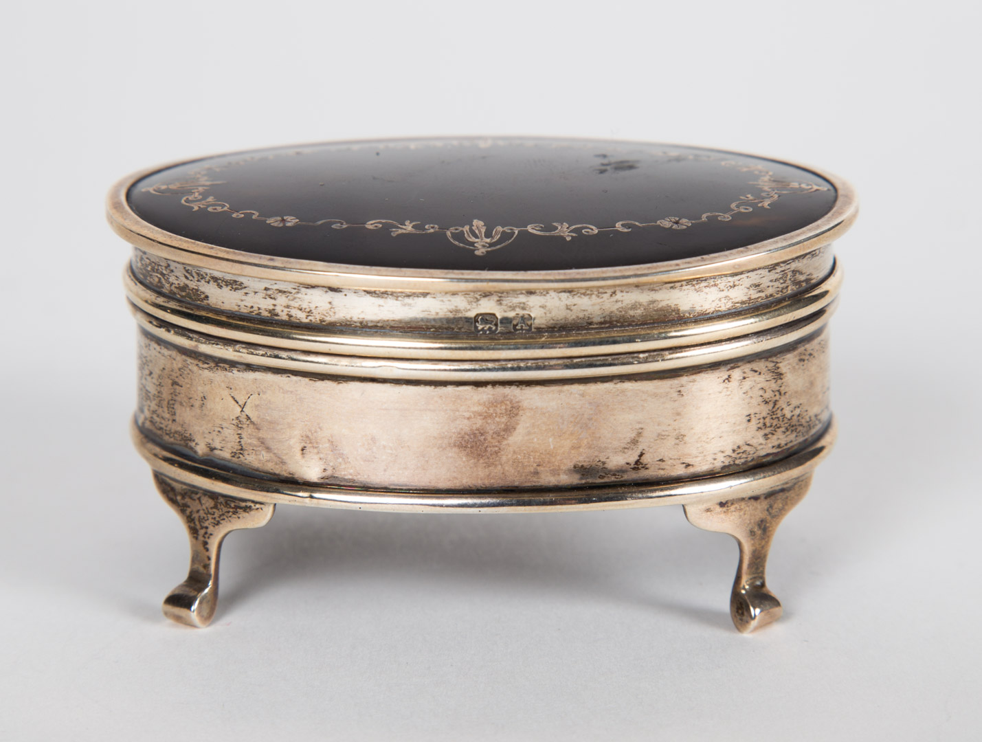 Appraisal: dated - box with silver inlaid tortoiseshell lid with marks