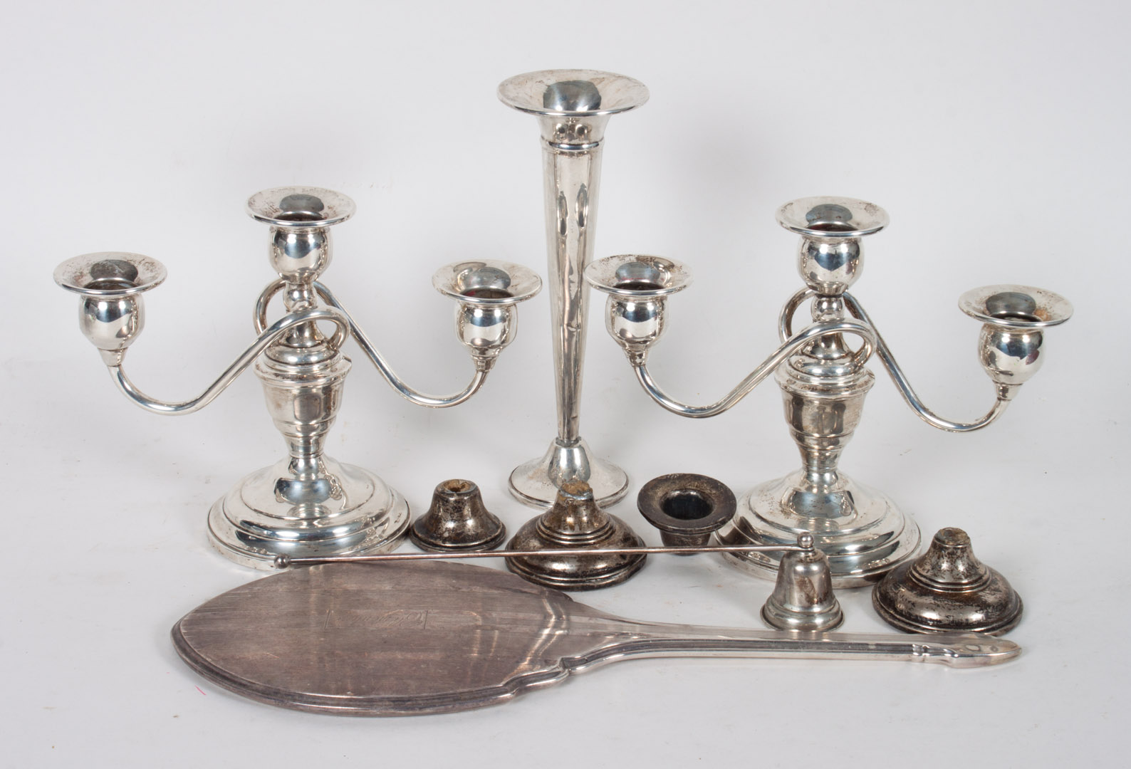 Appraisal: Miscellaneous weighted sterling silver items including pair of Gorham -light