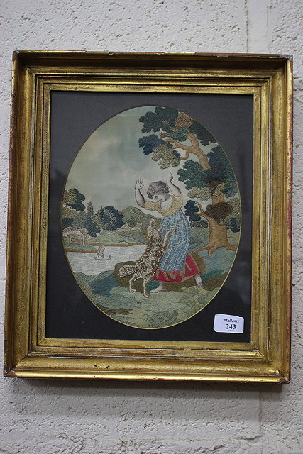 Appraisal: A TH CENTURY SILKWORK OVAL PICTURE of a child playing