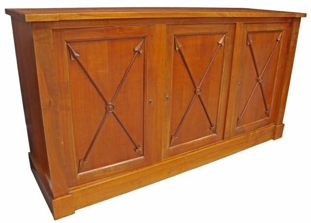 Appraisal: French Empire style fruitwood sideboard th c projecting square corners