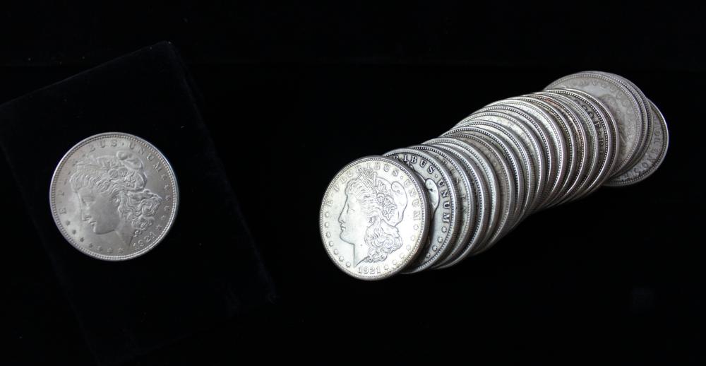 Appraisal: TWENTY-ONE U S SILVER MORGAN DOLLARS -P -D and -S