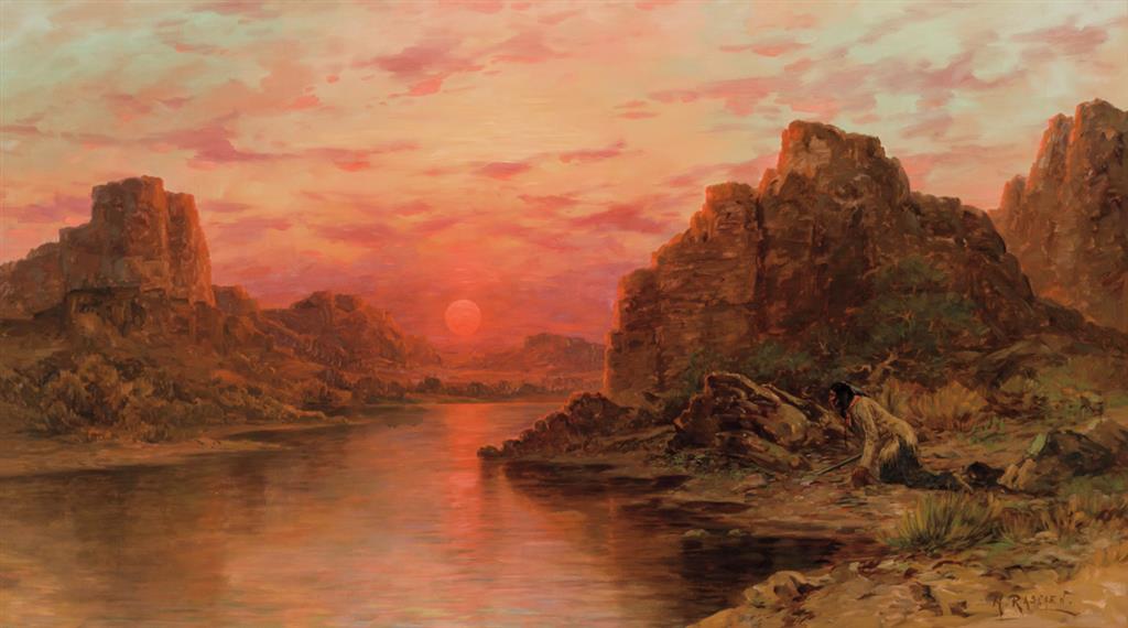 Appraisal: HENRY RASCHEN American - Native American in River Landscape oil