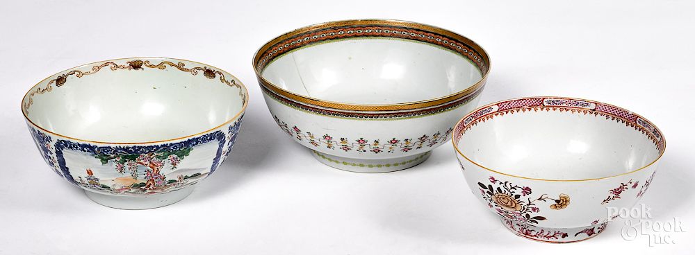 Appraisal: Three Chinese export porcelain punch bowls Three Chinese export porcelain