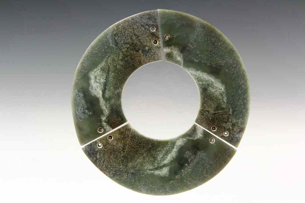 Appraisal: NEOLITHIC CHINESE CEREMONIAL JADE BI DISC - In three sections