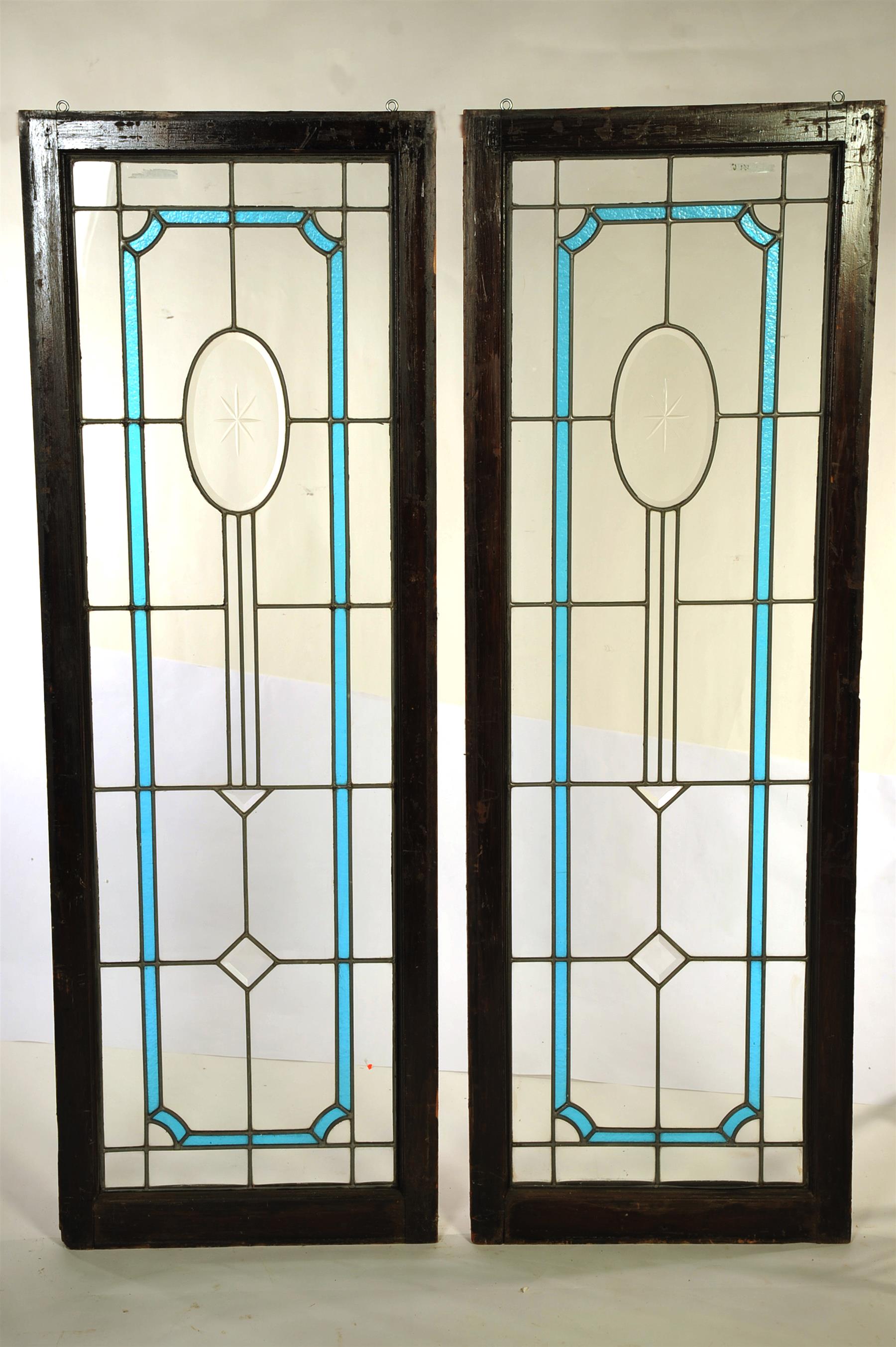 Appraisal: PAIR OF LEADED GLASS WINDOWS American ca Clear and sky