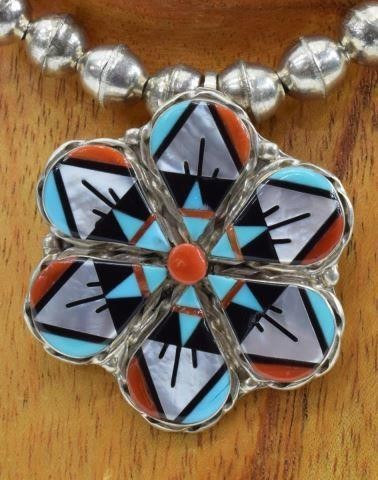 Appraisal: Native American sterling silver flower pendant brooch Wilson and Carolyn