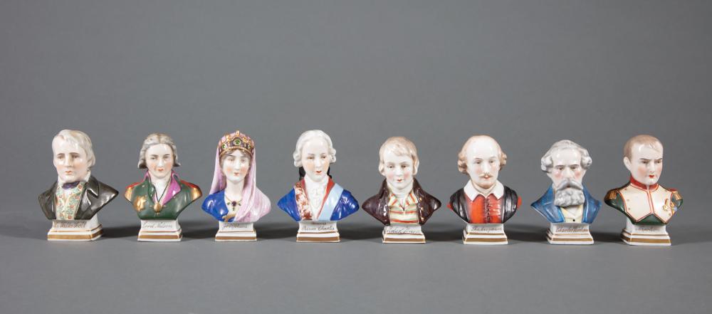 Appraisal: Eight German Polychrome Porcelain Portrait Busts incl Lord Nelson Napoleon