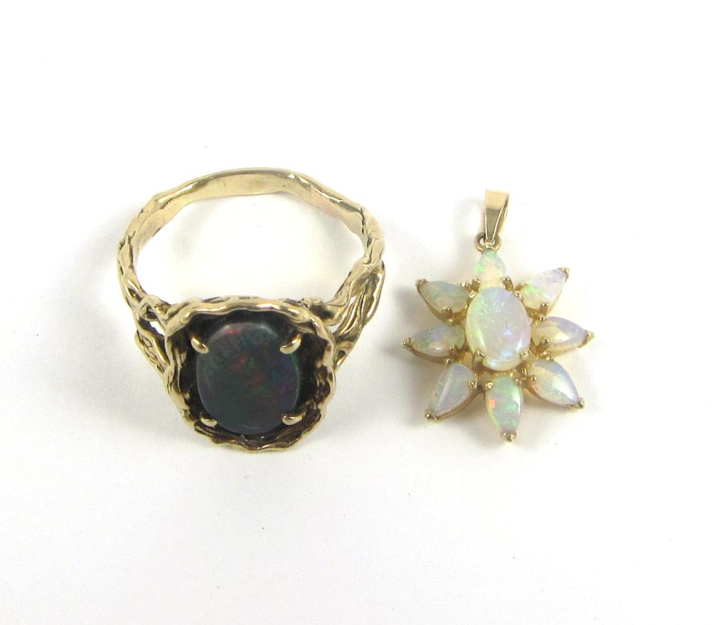 Appraisal: TWO ARTICLES OF OPAL AND FOURTEEN KARAT GOLD JEWELRY including