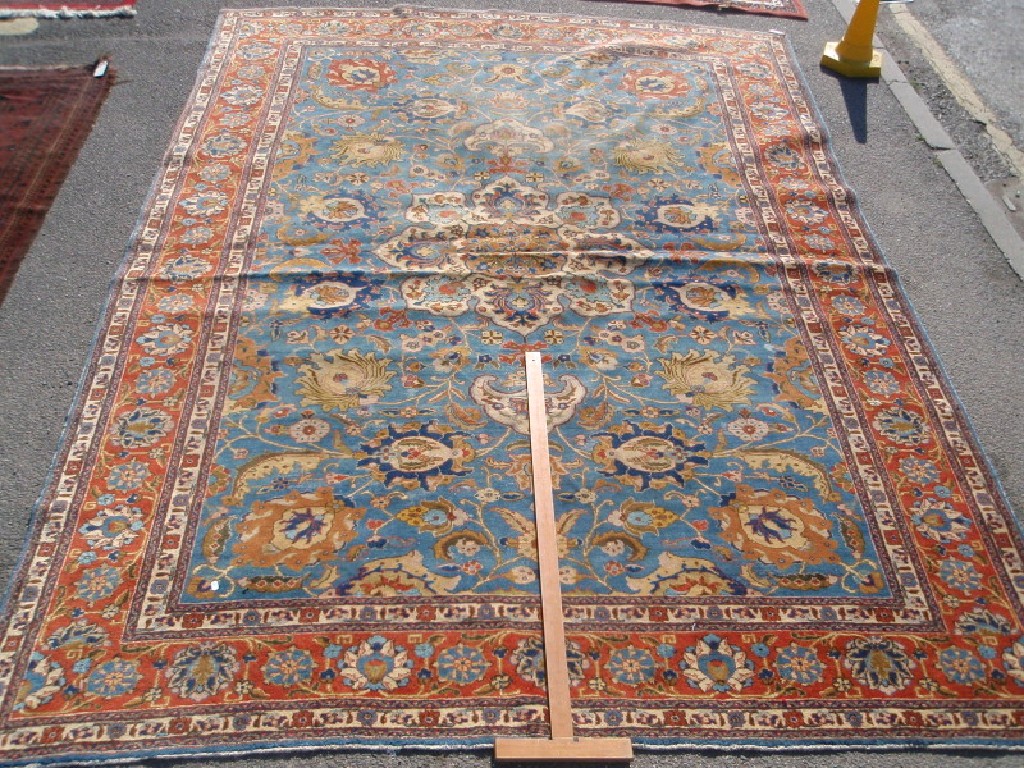 Appraisal: An early th century blue ground Tabriz carpet cm x