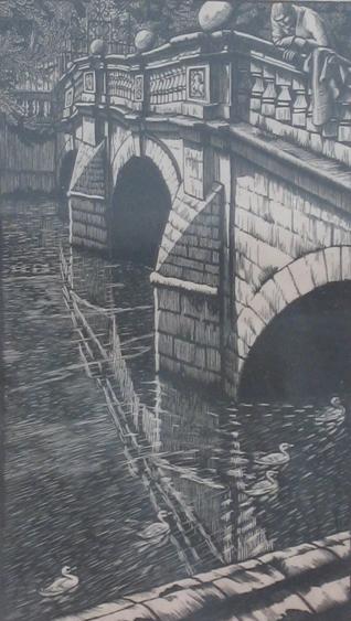 Appraisal: GWEN RAVERAT Trinity Bridge Cambridge etching x -