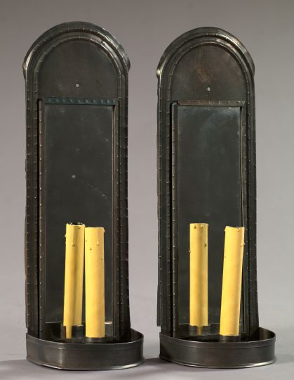 Appraisal: Suite of Four Patinated Wrought-Tin Single-Candle Sconces in the Early