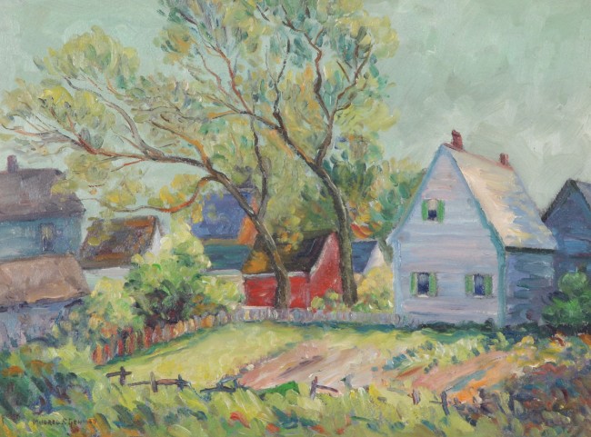 Appraisal: Landscape with houses oil on canvas board x SLL Artist