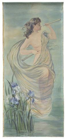 Appraisal: Art Nouveau painting on unstretched canvas Woman with Irises unsigned