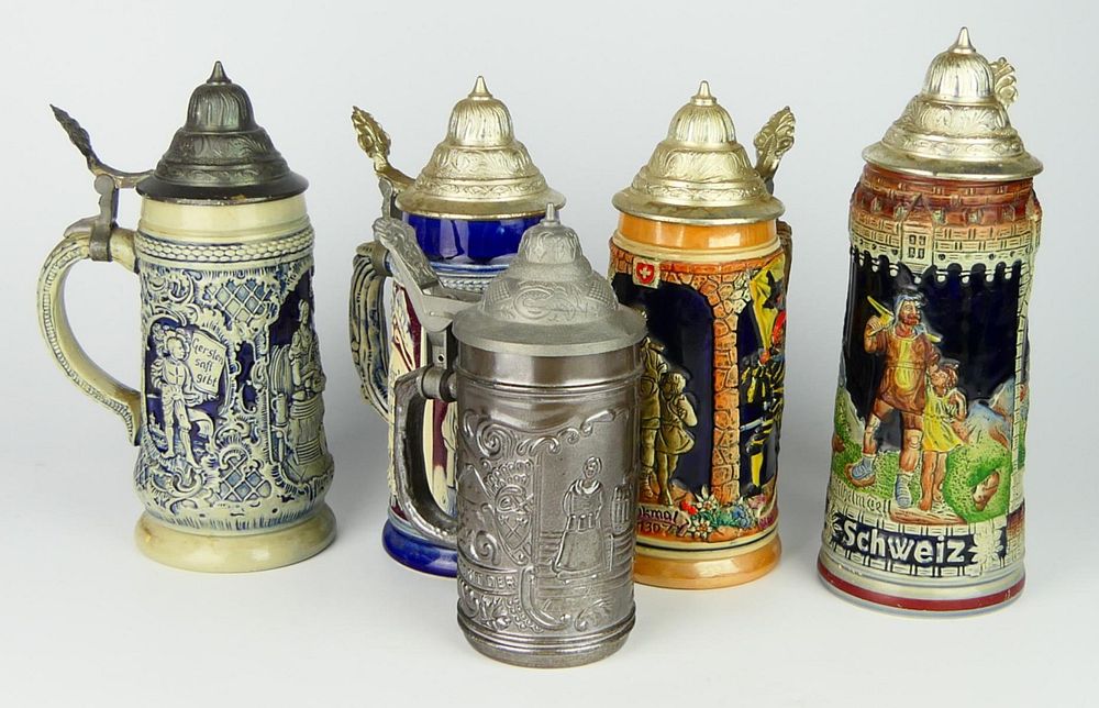 Appraisal: LOT OF MID CENTURY GERMAN BEER STEINS Tallest being to