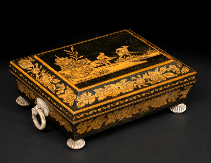 Appraisal: Regency Ebonized and Penwork Sewing Box first quarter th century