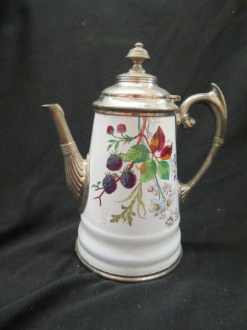 Appraisal: Victorian Enamelware Coffeepot berry floral decor